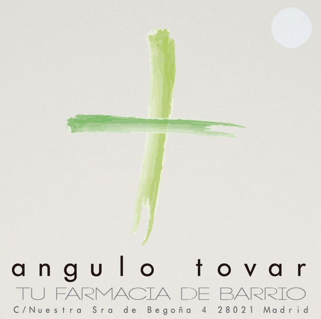 Composición de marca de Farmacia Angulo Tovar con símbolo, nombre y claim